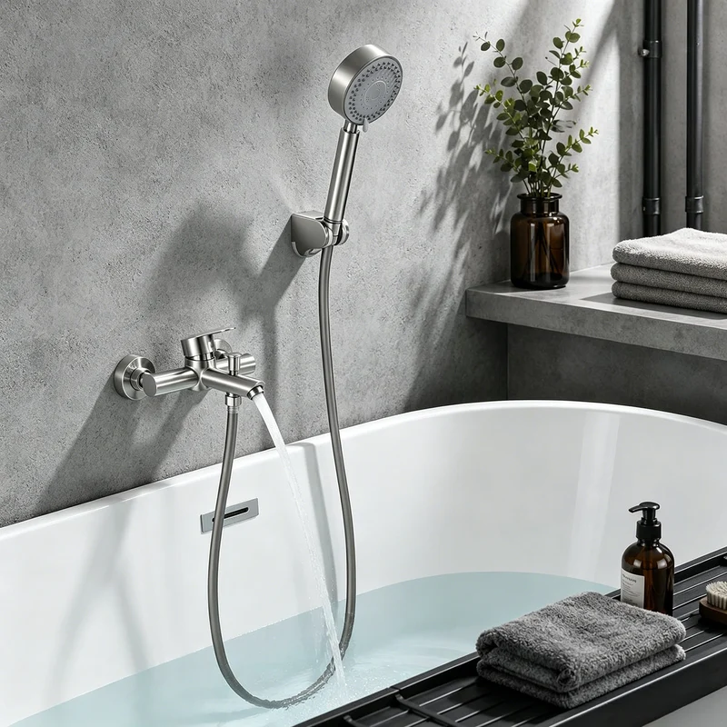 Homelody Badewannenarmatur mit Handbrause, Mischbatterie Badewanne Wandmontage, 2 Ausgänge Einhebelmischer Duscharmatur mit Wanneneinlauf, Gebürstete