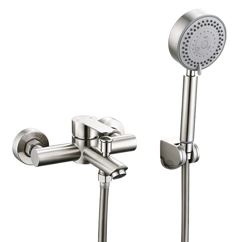 Homelody Badewannenarmatur mit Handbrause, Mischbatterie Badewanne Wandmontage, 2 Ausgänge Einhebelmischer Duscharmatur mit Wanneneinlauf, Gebürstete
