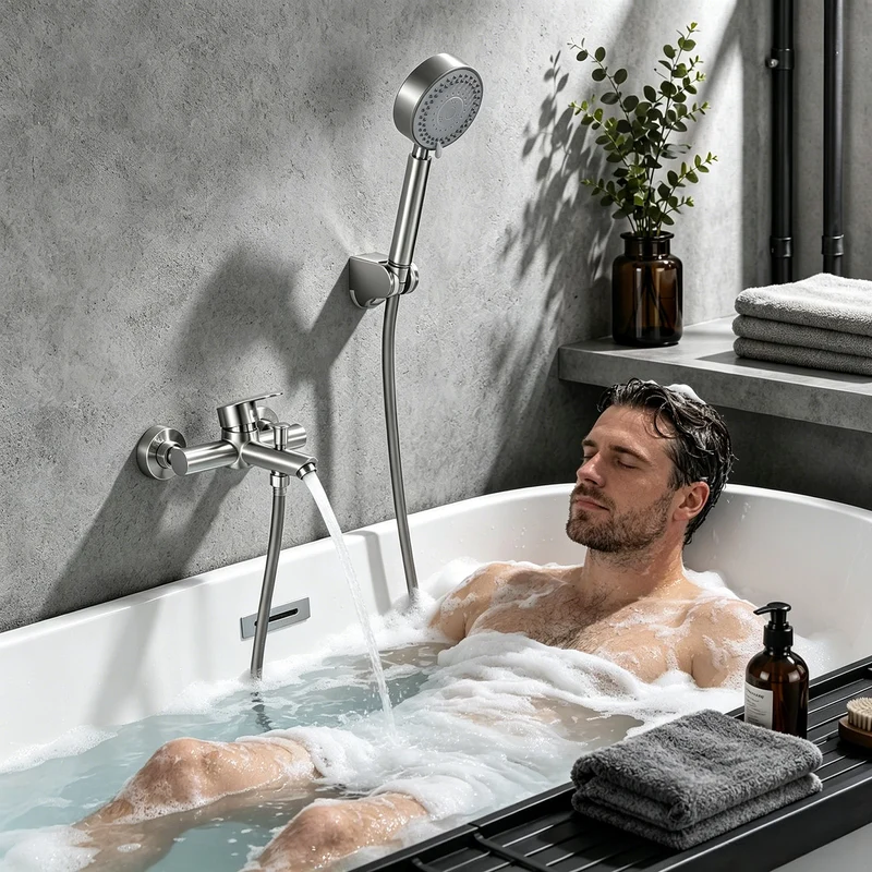 Homelody Badewannenarmatur mit Handbrause, Mischbatterie Badewanne Wandmontage, 2 Ausgänge Einhebelmischer Duscharmatur mit Wanneneinlauf, Gebürstete