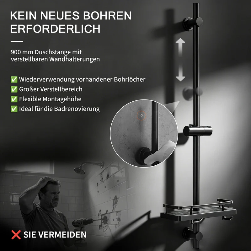 Homelody Badewannenarmatur Schwarz mit Filter-Handbrause & Ablage, Mischbatterie Badewanne 2 Ausgänge Einhebelmischer Duscharmatur Edelstahl SUS304