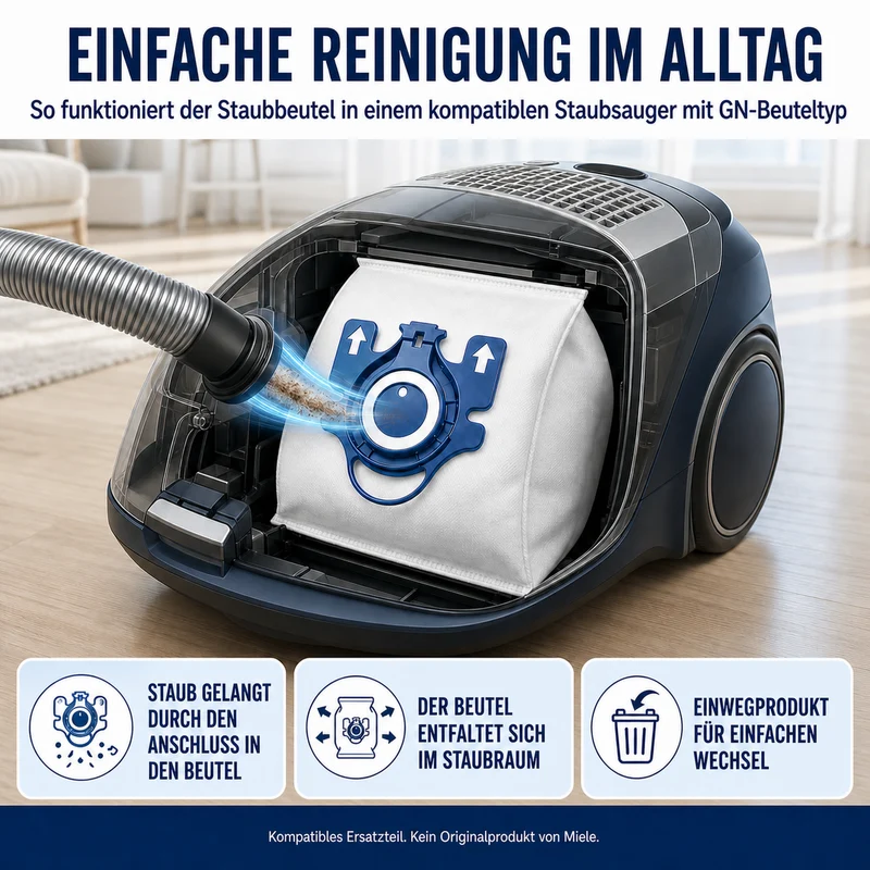 Geeignet für Staubsaugerbeutel-Sets der Miele GN-Serie, kompatibel mit den Serien Complete C1/C2/C3 und Classic C1 S