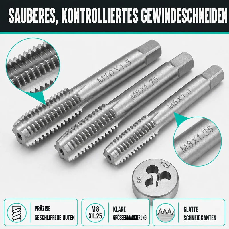 20-teiliges Gewindebohrer- und Gewindeschneider-Set, M3–M10, metrisches Gewindereparatur-Set