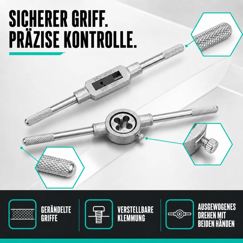 20-teiliges Gewindebohrer- und Gewindeschneider-Set, M3–M10, metrisches Gewindereparatur-Set