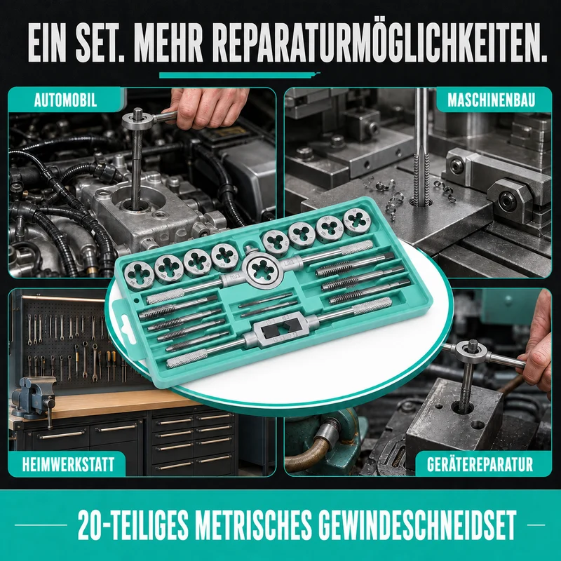 20-teiliges Gewindebohrer- und Gewindeschneider-Set, M3–M10, metrisches Gewindereparatur-Set
