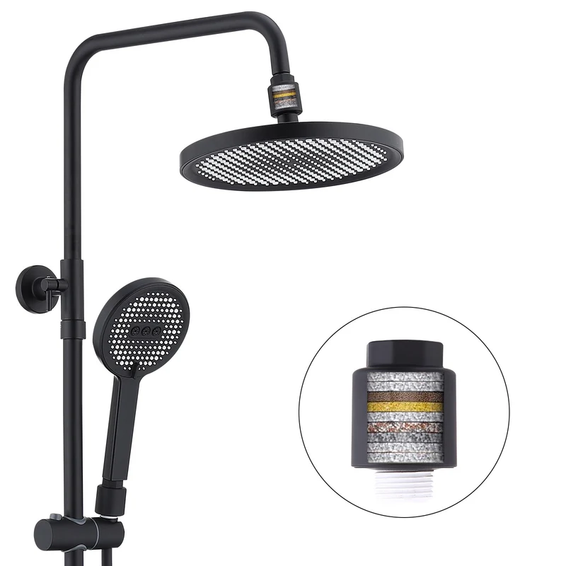 HOMELODY Duschsystem mit Thermostat Schwarz, Dusche Komplett mit Filter | 25cm Kopfbrause Regendusche & Handbrause Duscharmatur Komplettset