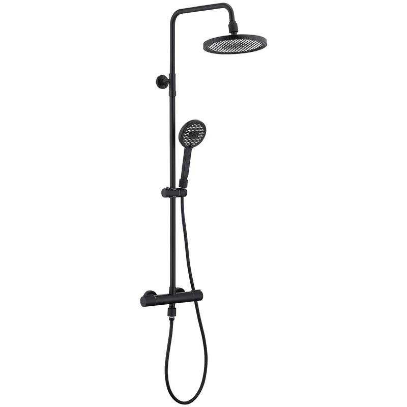 HOMELODY Duschsystem mit Thermostat Schwarz, Dusche Komplett mit Filter | 25cm Kopfbrause Regendusche & Handbrause Duscharmatur Komplettset