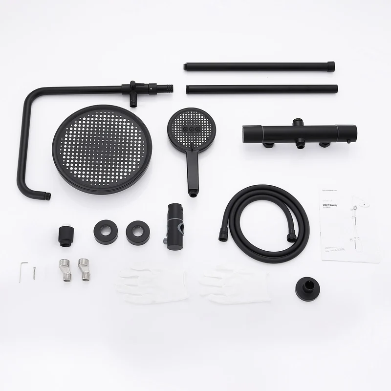 HOMELODY Duschsystem mit Thermostat Schwarz, Dusche Komplett mit Filter | 25cm Kopfbrause Regendusche & Handbrause Duscharmatur Komplettset