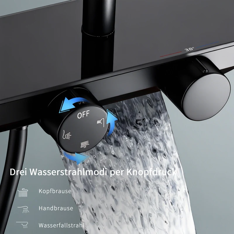 Homelody Duschsystem mit Thermostat und Glasablage in Chrom,Brausegarnitur