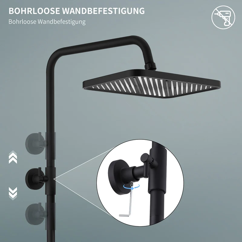 Homelody Duschsystem mit Thermostat und Glasablage in Chrom,Brausegarnitur