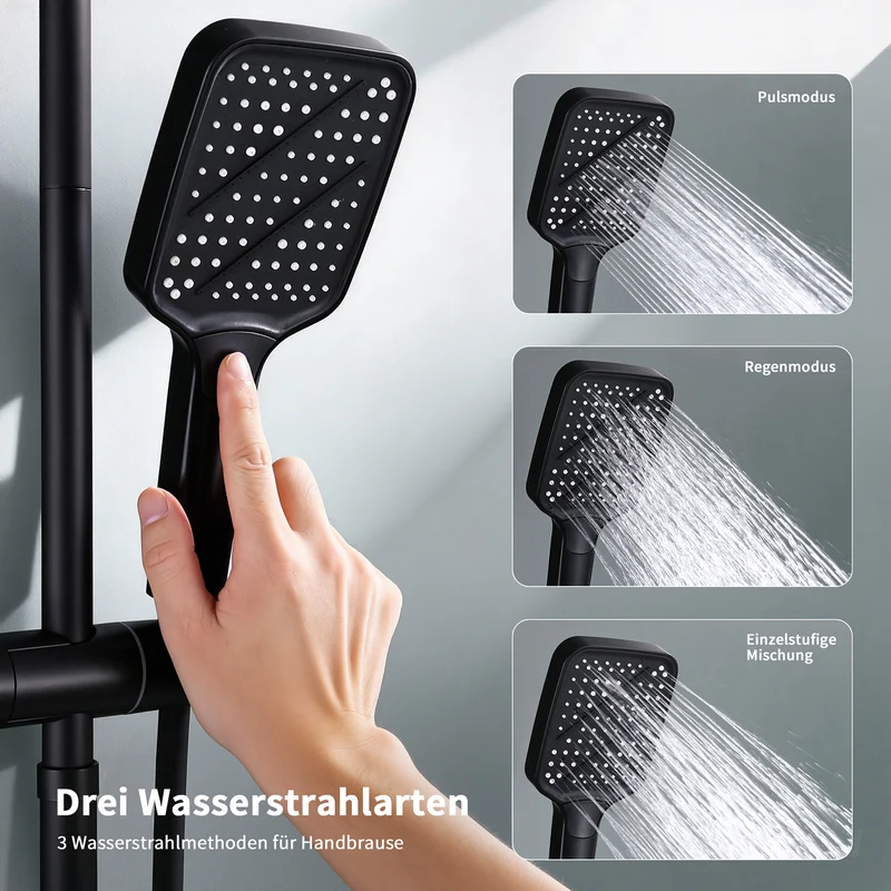 Homelody Duschsystem mit Thermostat und Glasablage in Chrom,Brausegarnitur