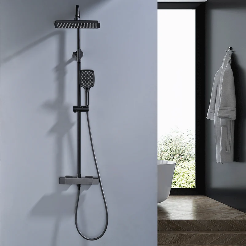 HOMELODY Duschsystem mit Thermostat Schwarz 30 cm Regendusche | 3 Strahlarten Handbrause, Duscharmatur Edelstahl Regendusche mit Armatur, Duscharmatur Komplettset, Duschset
