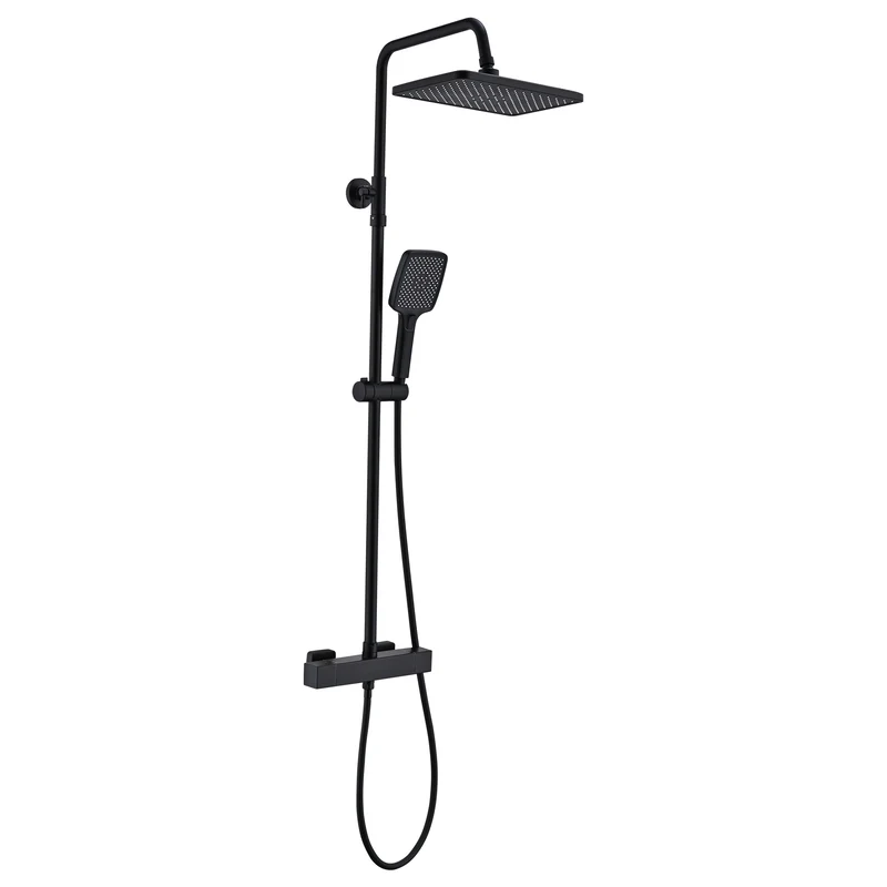 HOMELODY Duschsystem mit Thermostat Schwarz 30 cm Regendusche | 3 Strahlarten Handbrause, Duscharmatur Edelstahl Regendusche mit Armatur, Duscharmatur Komplettset, Duschset