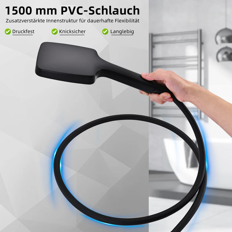 HOMELODY Duschsystem mit Thermostat Schwarz 30 cm Regendusche | 3 Strahlarten Handbrause, Duscharmatur Edelstahl Regendusche mit Armatur, Duscharmatur Komplettset, Duschset