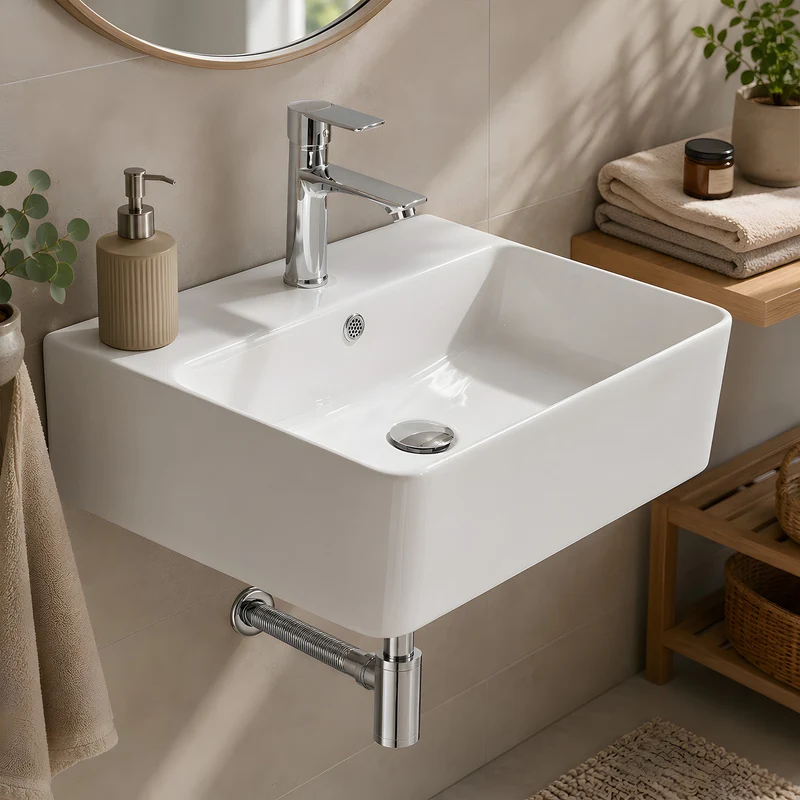 Homelody Ablaufgarnitur Design Siphon Waschbecken mit Ablaufgarnitur Edelstahl Chrom, Pop Up Ablauf mit Überlauf, flexiblem Wellrohr und Geruchsverschluss