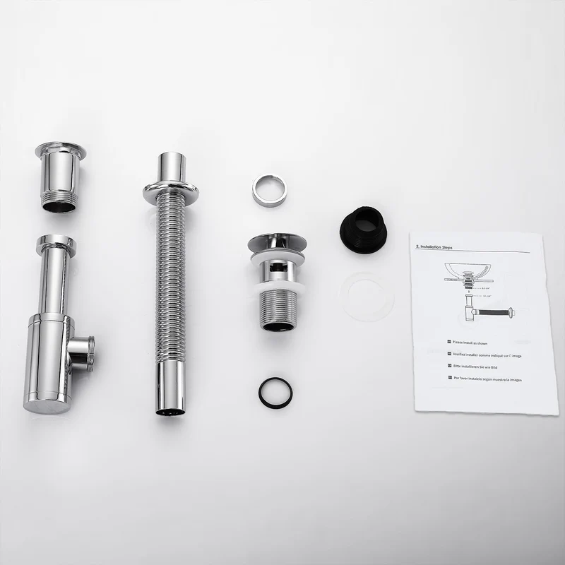 Homelody Ablaufgarnitur Design Siphon Waschbecken mit Ablaufgarnitur Edelstahl Chrom, Pop Up Ablauf mit Überlauf, flexiblem Wellrohr und Geruchsverschluss