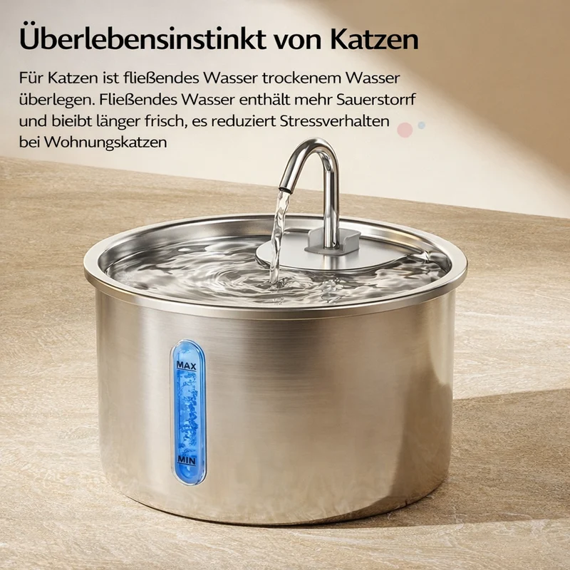 Homelody Trinkbrunnen Katzenbrunnen Edelstahl 3L, Trinkbrunnen für Katzen mit Filter
