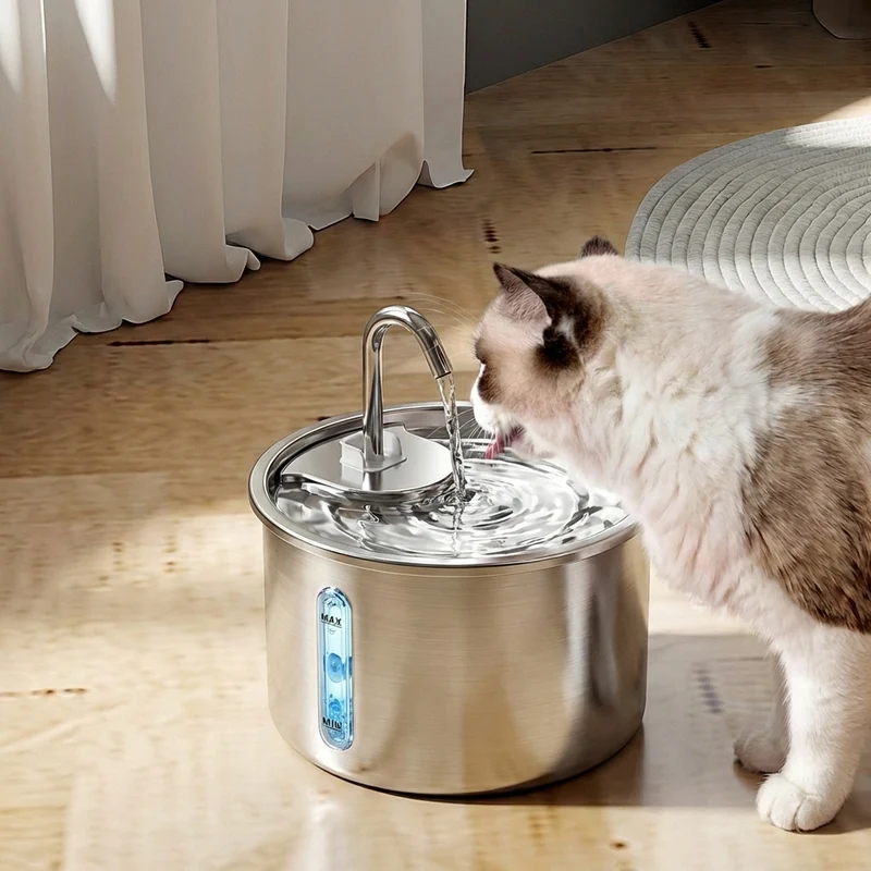 Homelody Trinkbrunnen Katzenbrunnen Edelstahl 3L, Trinkbrunnen für Katzen mit Filter