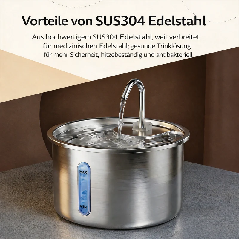 Homelody Trinkbrunnen Katzenbrunnen Edelstahl 3L, Trinkbrunnen für Katzen mit Filter