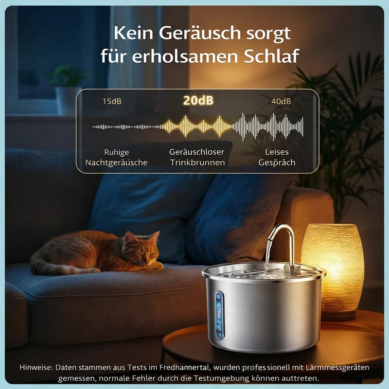 Homelody Trinkbrunnen Katzenbrunnen Edelstahl 3L, Trinkbrunnen für Katzen mit Filter