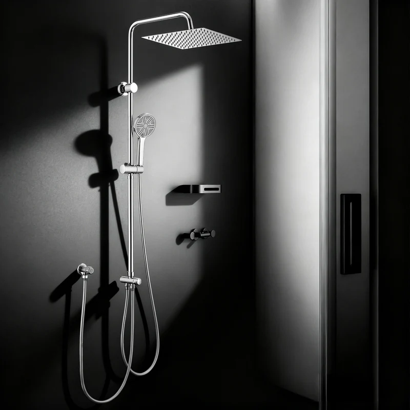 Homelody Duschsystem mit 30 cm Regendusche, SUS304 Edelstahl, Kopfbrause, 5 Strahlarten Handbrause, höhenverstellbar, ohne Neubohren,Chrom