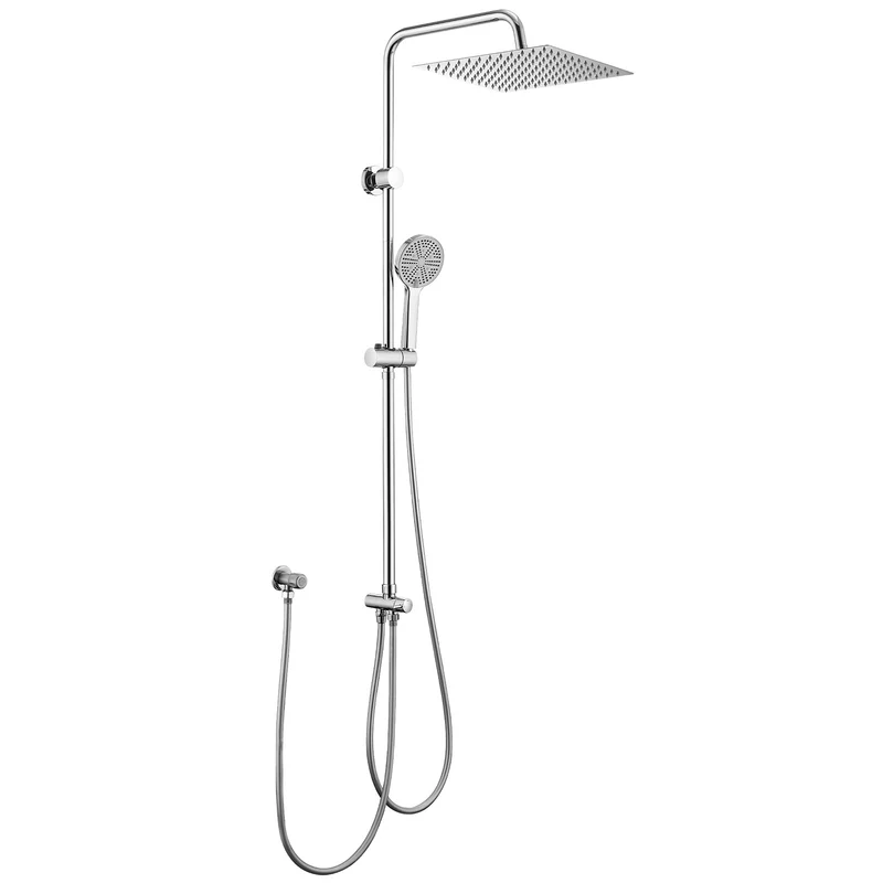 Homelody Duschsystem mit 30 cm Regendusche, SUS304 Edelstahl, Kopfbrause, 5 Strahlarten Handbrause, höhenverstellbar, ohne Neubohren,Chrom