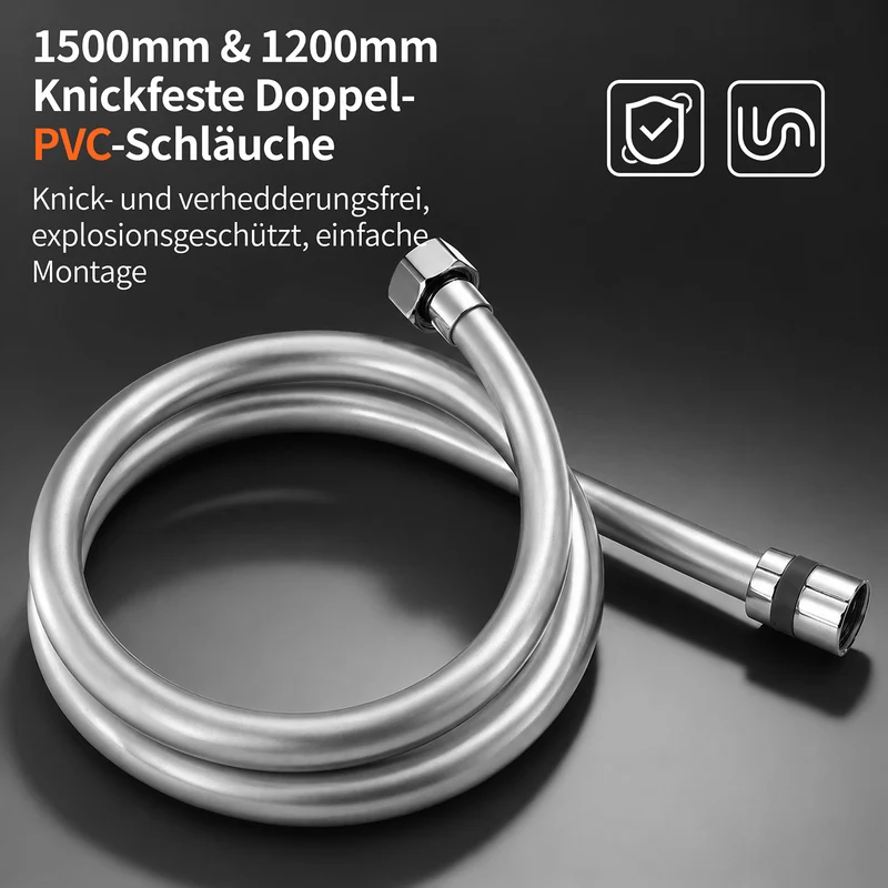 Homelody Duschsystem mit 30 cm Regendusche, SUS304 Edelstahl, Kopfbrause, 5 Strahlarten Handbrause, höhenverstellbar, ohne Neubohren,Chrom