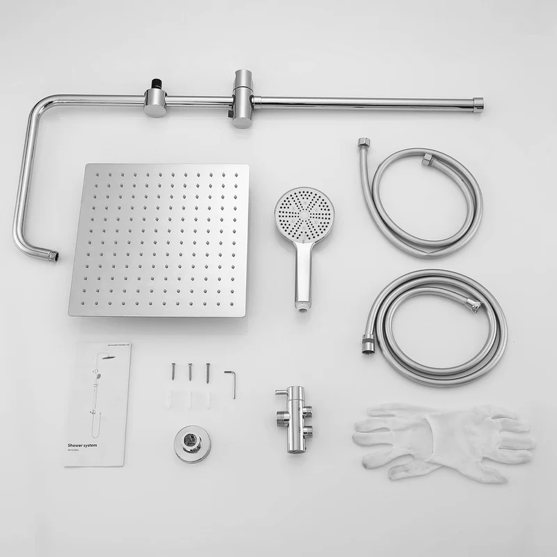 Homelody Duschsystem mit 30 cm Regendusche, SUS304 Edelstahl, Kopfbrause, 5 Strahlarten Handbrause, höhenverstellbar, ohne Neubohren,Chrom