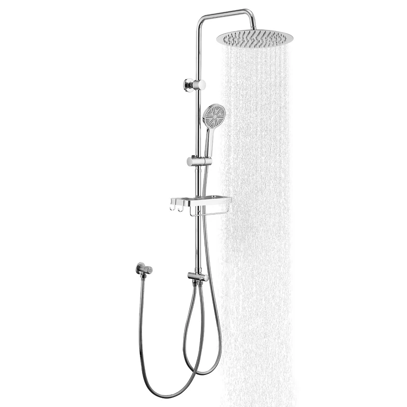Homelody Duschsystem Regendusche 30 cm mit Ablage Handbrause 5 Funktionen Chrom, Duschset Edelstahl Umsteller höhenverstellbar PVC Schlauch ohne Bohren