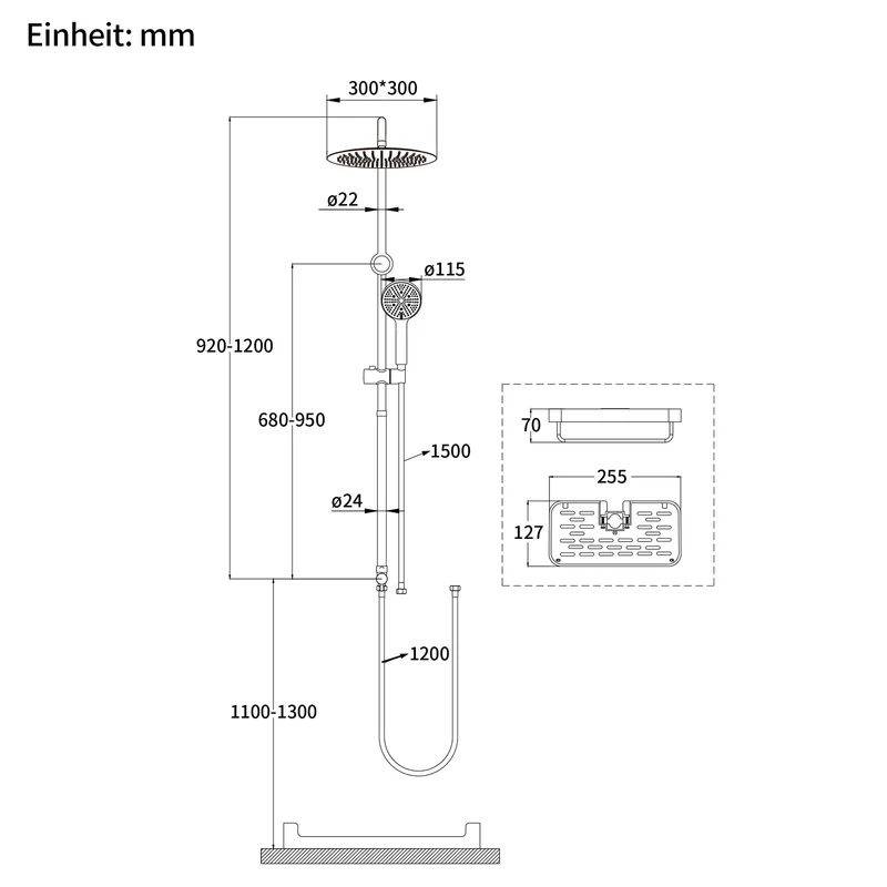 Homelody Duschsystem Regendusche 30 cm mit Ablage Handbrause 5 Funktionen Chrom, Duschset Edelstahl Umsteller höhenverstellbar PVC Schlauch ohne Bohren