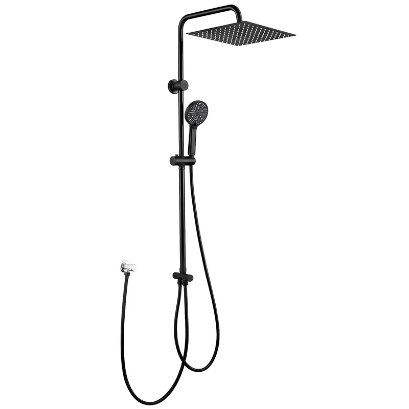 Homelody Duschsystem mit 30 cm Regendusche, SUS304 Edelstahl, Kopfbrause, 5 Strahlarten Handbrause, höhenverstellbar, ohne Neubohren,Schwarz