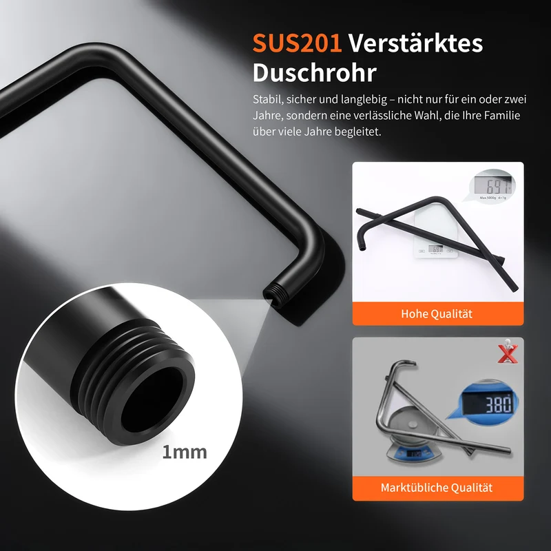 Homelody Duschsystem mit 30 cm Regendusche, SUS304 Edelstahl, Kopfbrause, 5 Strahlarten Handbrause, höhenverstellbar, ohne Neubohren,Schwarz