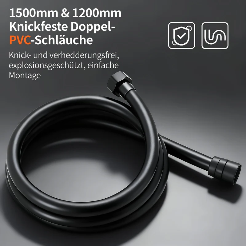 Homelody Duschsystem mit 30 cm Regendusche, SUS304 Edelstahl, Kopfbrause, 5 Strahlarten Handbrause, höhenverstellbar, ohne Neubohren,Schwarz