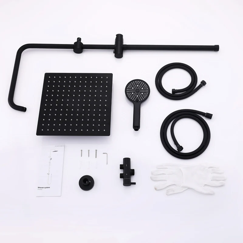 Homelody Duschsystem mit 30 cm Regendusche, SUS304 Edelstahl, Kopfbrause, 5 Strahlarten Handbrause, höhenverstellbar, ohne Neubohren,Schwarz
