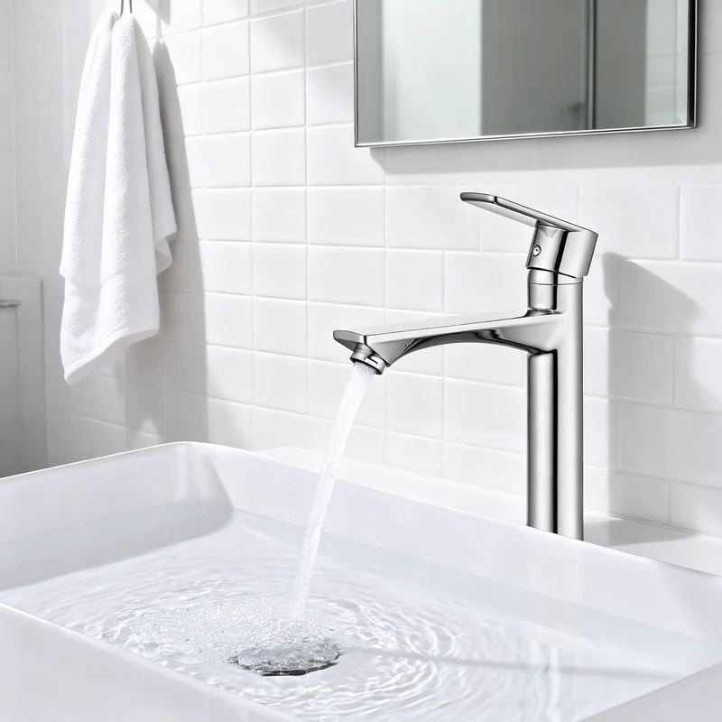 Homelody Waschtischarmatur Einhebelmischer Bad Wasserhahn Mischbatterie Armatur Waschbecken, Keramikkartusche, Perlator, 3/8 Anschluss, Chrom