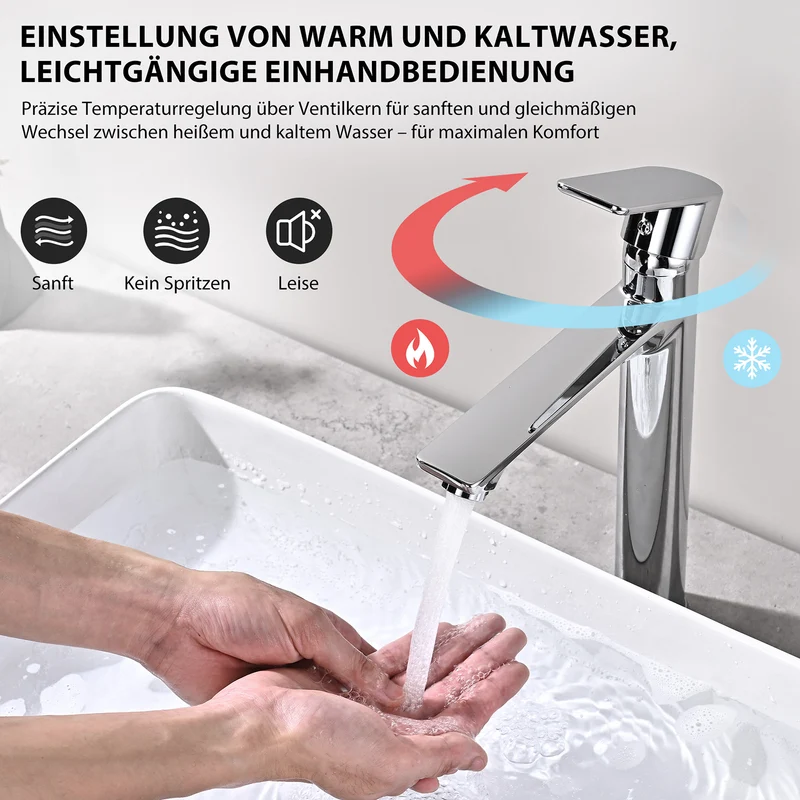 Homelody Waschtischarmatur Einhebelmischer Bad Wasserhahn Mischbatterie Armatur Waschbecken, Keramikkartusche, Perlator, 3/8 Anschluss, Chrom