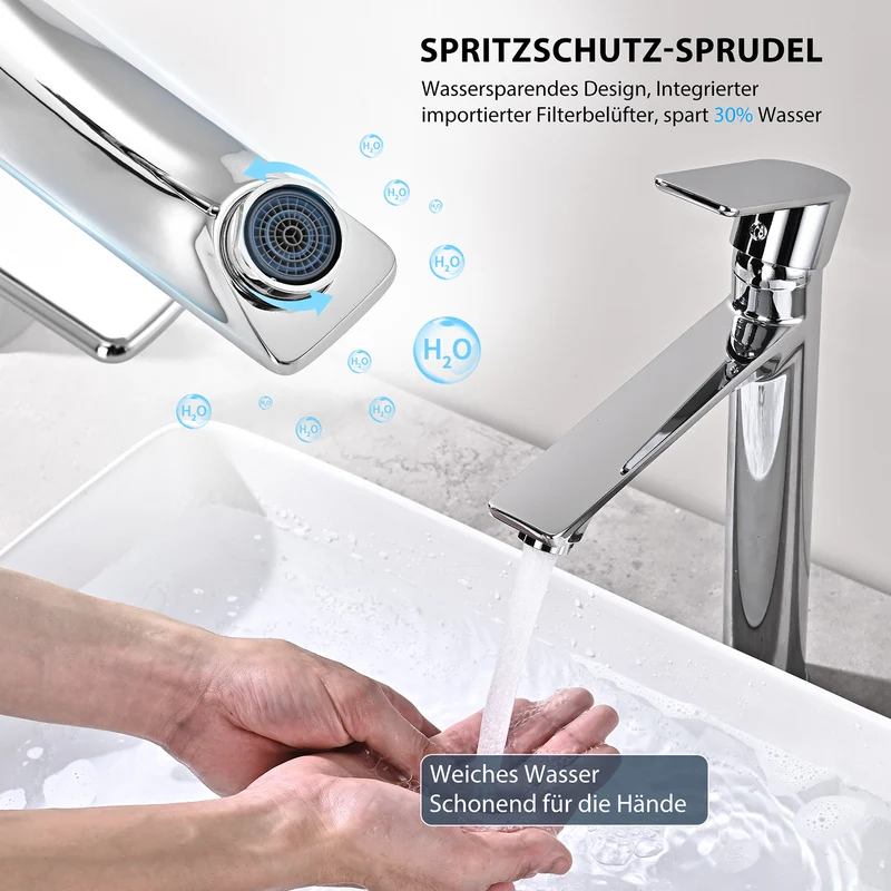 Homelody Waschtischarmatur Einhebelmischer Bad Wasserhahn Mischbatterie Armatur Waschbecken, Keramikkartusche, Perlator, 3/8 Anschluss, Chrom