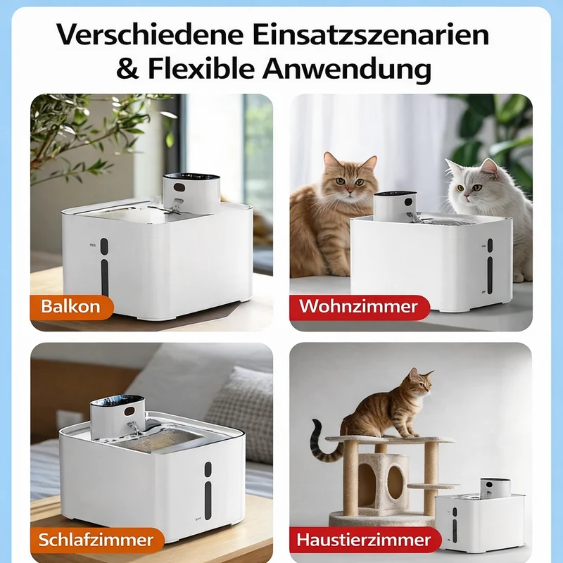 Homelody Trinkbrunnen Katzen Trinkbrunnen 4,2L mit 304 Edelstahl, kabellos, Akku, 3 Wassermodi