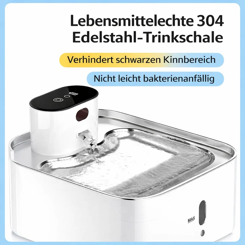 Homelody Trinkbrunnen Katzen Trinkbrunnen 4,2L mit 304 Edelstahl, kabellos, Akku, 3 Wassermodi