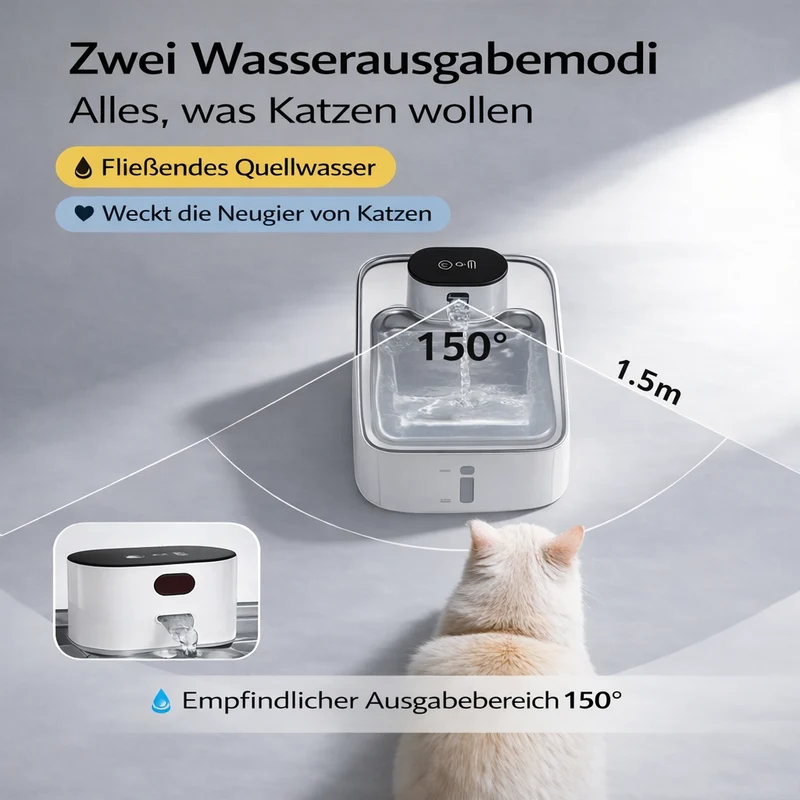 Homelody Trinkbrunnen Katzen Trinkbrunnen 4,2L mit 304 Edelstahl, kabellos, Akku, 3 Wassermodi