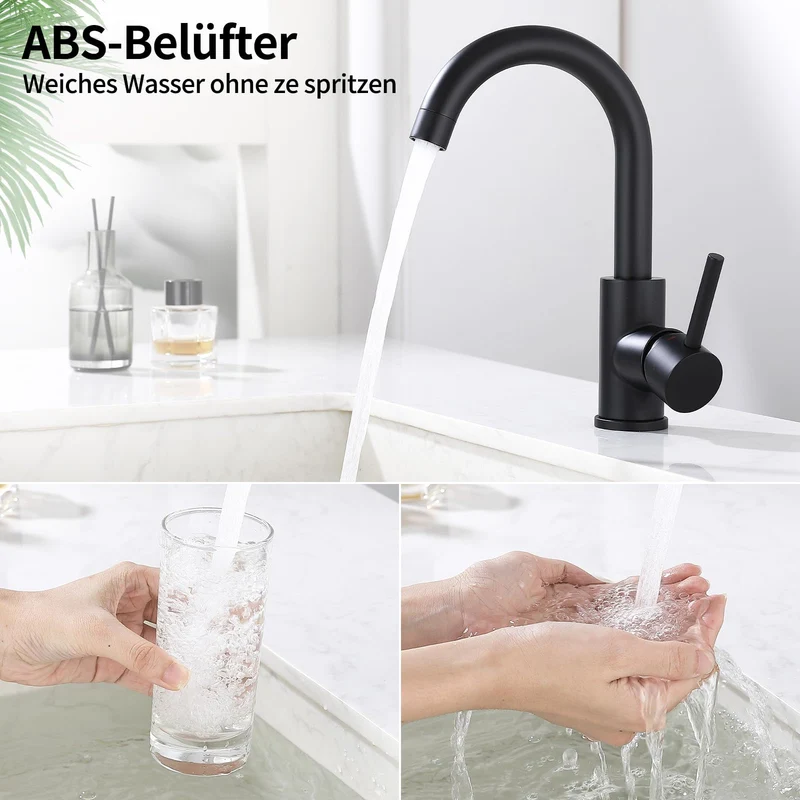 HOMELODY Niederdruck Armatur Bad/Küche Schwarz Waschtischarmatur 360° Drehbar