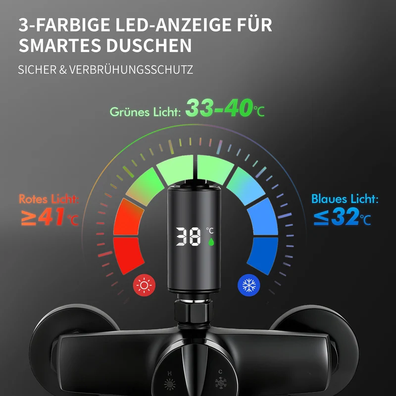 Homelody Duschsystem Regendusche 10 Zoll LED Temperaturanzeige 2 Funktionen, 3 Strahlarten, höhenverstellbar, kein zweites Bohren