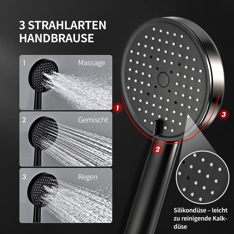 Homelody Duschsystem Regendusche 10 Zoll LED Temperaturanzeige 2 Funktionen, 3 Strahlarten, höhenverstellbar, kein zweites Bohren