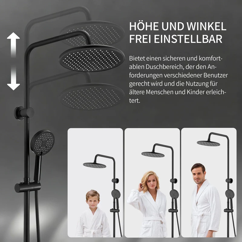 Homelody Duschsystem Regendusche 10 Zoll LED Temperaturanzeige 2 Funktionen, 3 Strahlarten, höhenverstellbar, kein zweites Bohren