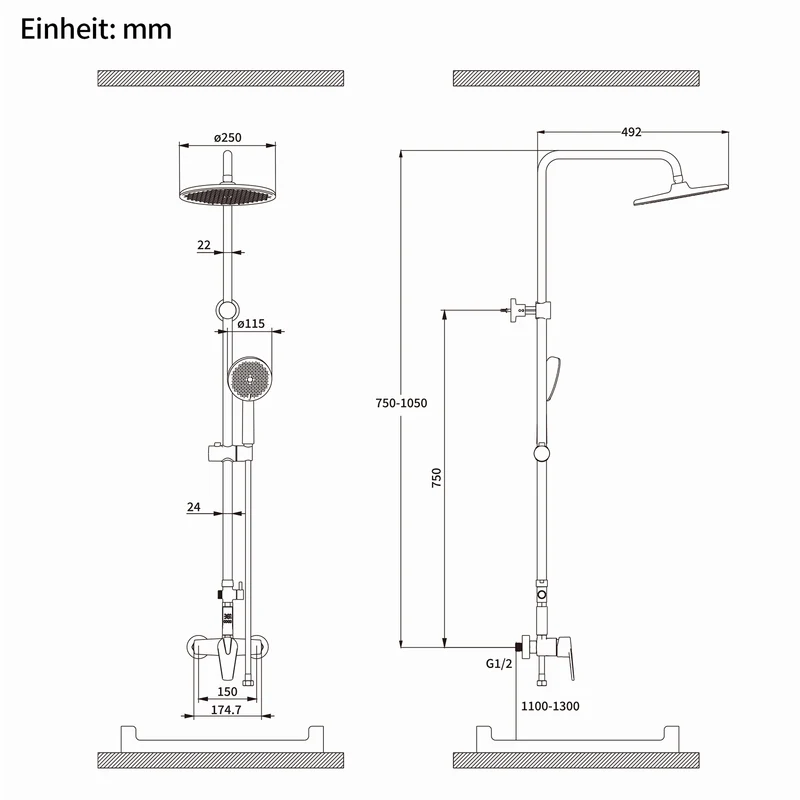 Homelody Duschsystem Regendusche 10 Zoll LED Temperaturanzeige 2 Funktionen, 3 Strahlarten, höhenverstellbar, kein zweites Bohren