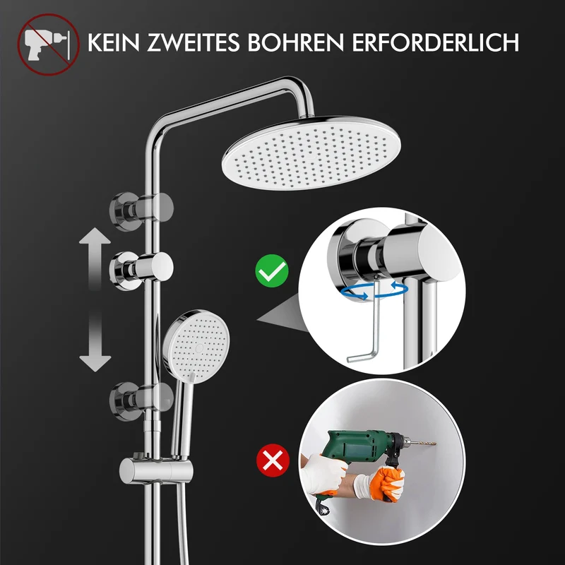 Homelody Duschsystem mit LED-Display, 10-Zoll Regendusche Chrom