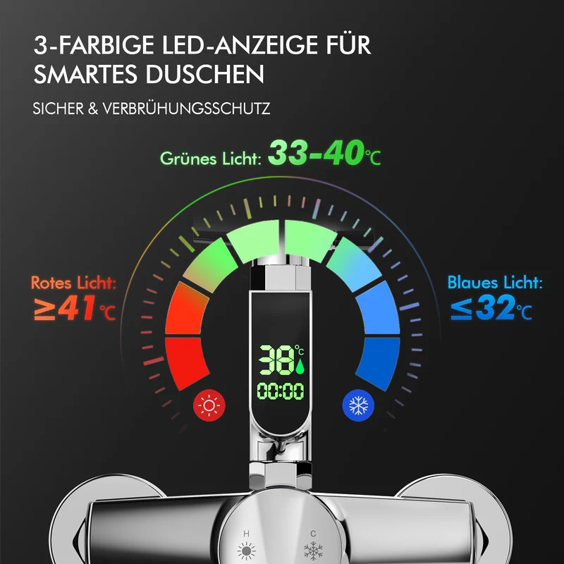 Homelody Duschsystem mit LED-Display, 10-Zoll Regendusche Chrom