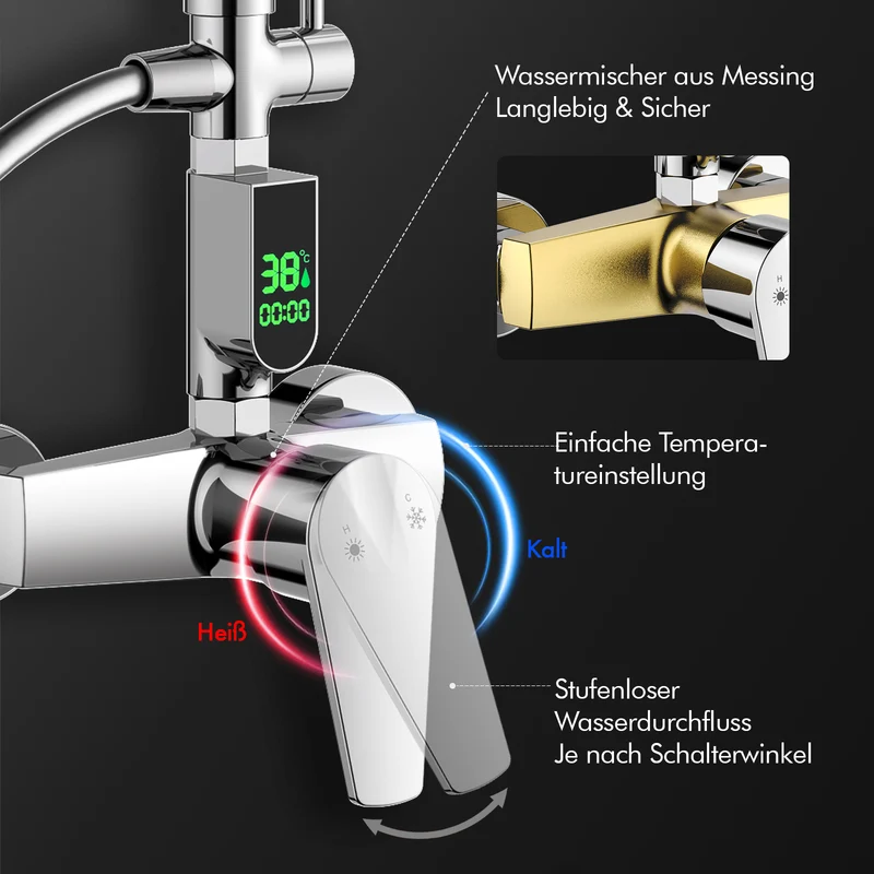 Homelody Duschsystem mit LED-Display, 10-Zoll Regendusche Chrom