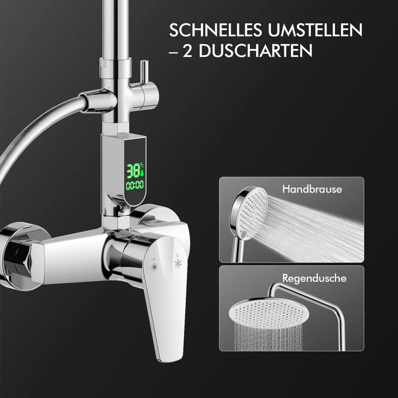 Homelody Duschsystem mit LED-Display, 10-Zoll Regendusche Chrom