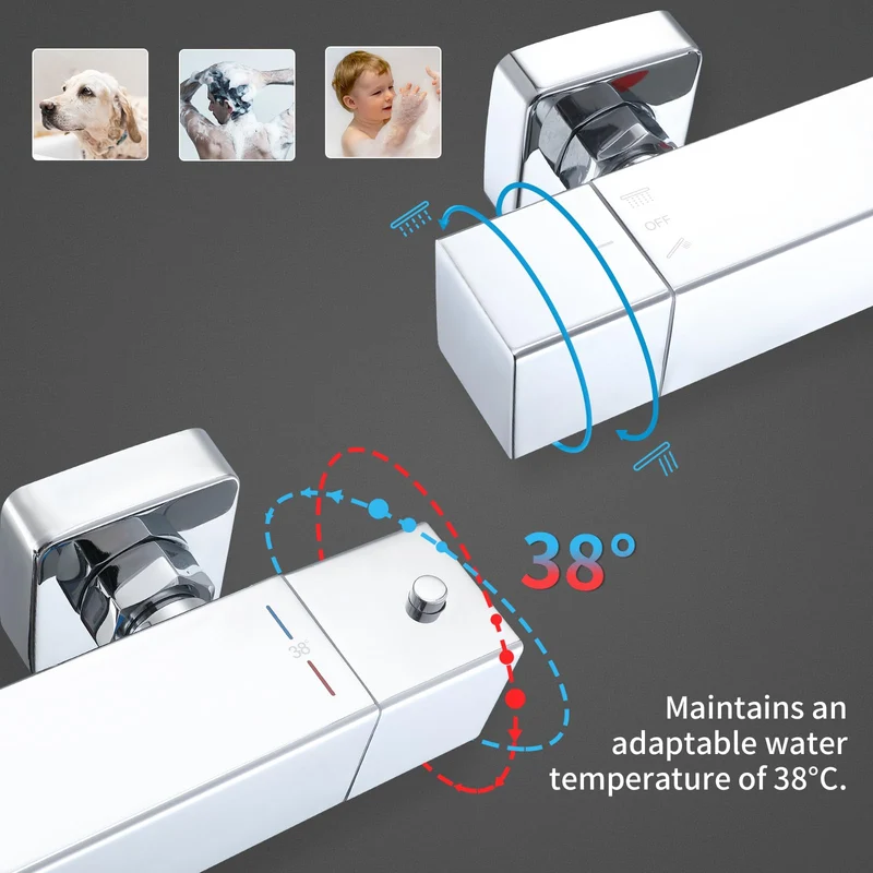 HOMELODY Thermostat Duschsystem mit Armatur inkl.Sicherheitssperre bei 38°C