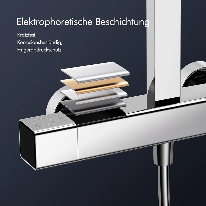 HOMELODY Duschsystem mit Thermostat & Duschablage Chrom - Höhenverstellbar, 38 °C Sicherheitssperre